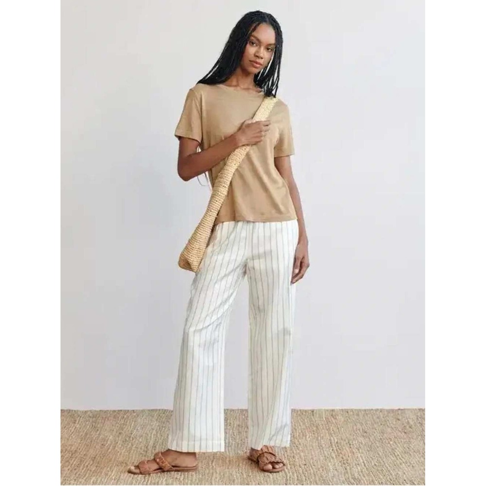 New Jenni Kayne Bianca Pant Honey Stripe XL Cream Beige Straight Leg Trousers